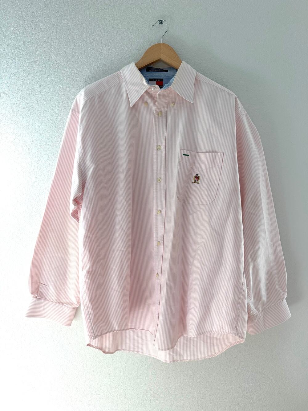 Tommy Hilfiger Pink White Pinstripe Cotton Button Down Shirt Men's Size L